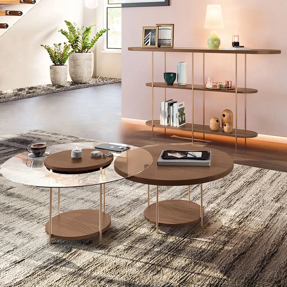Conjunto Decorativo Aparador e 2 Mesas de Centro Walker Tampo MDF/Vidro Castanho G26 - Gran Belo