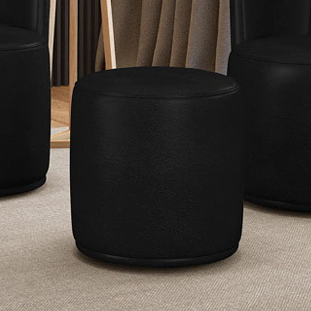 Puff Redondo Orgânico para Sala Malu Sintético PU M11 - D'Rossi - Preto