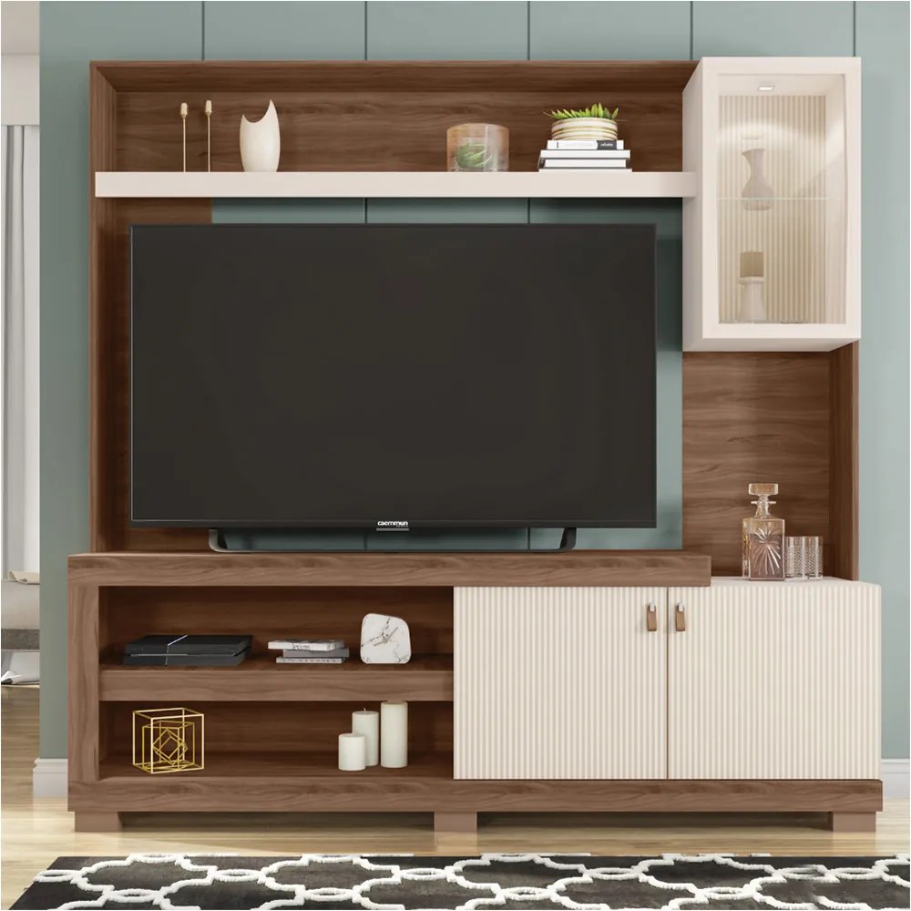 Home Theater Alvorada TV até 55 com LED Nogueira/OffWhite G11 - Gran Belo