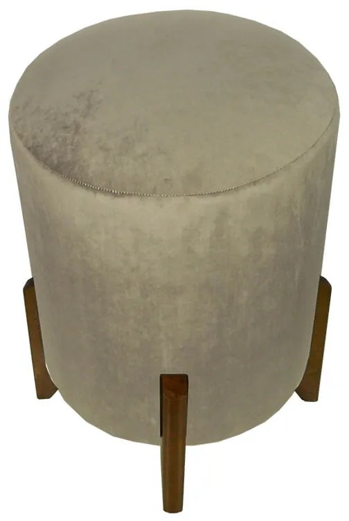 Puff Redondo Evo Peach em Veludo com Pés Escandinavo - Marfim - Pequeno 35cm