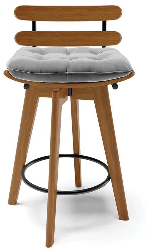 Kit 04 Banquetas Giratória Costela Suede Cinza Base Madeira MA70 - D'Rossi