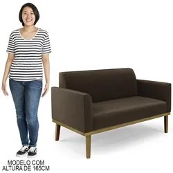 Sofá Namoradeira e 1 Poltrona Base Madeira Castanho Maressa Suede Marr