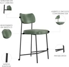 Banqueta Cozinha Média Kit 4 Milli Sintético Verde A14      - Mpozenat