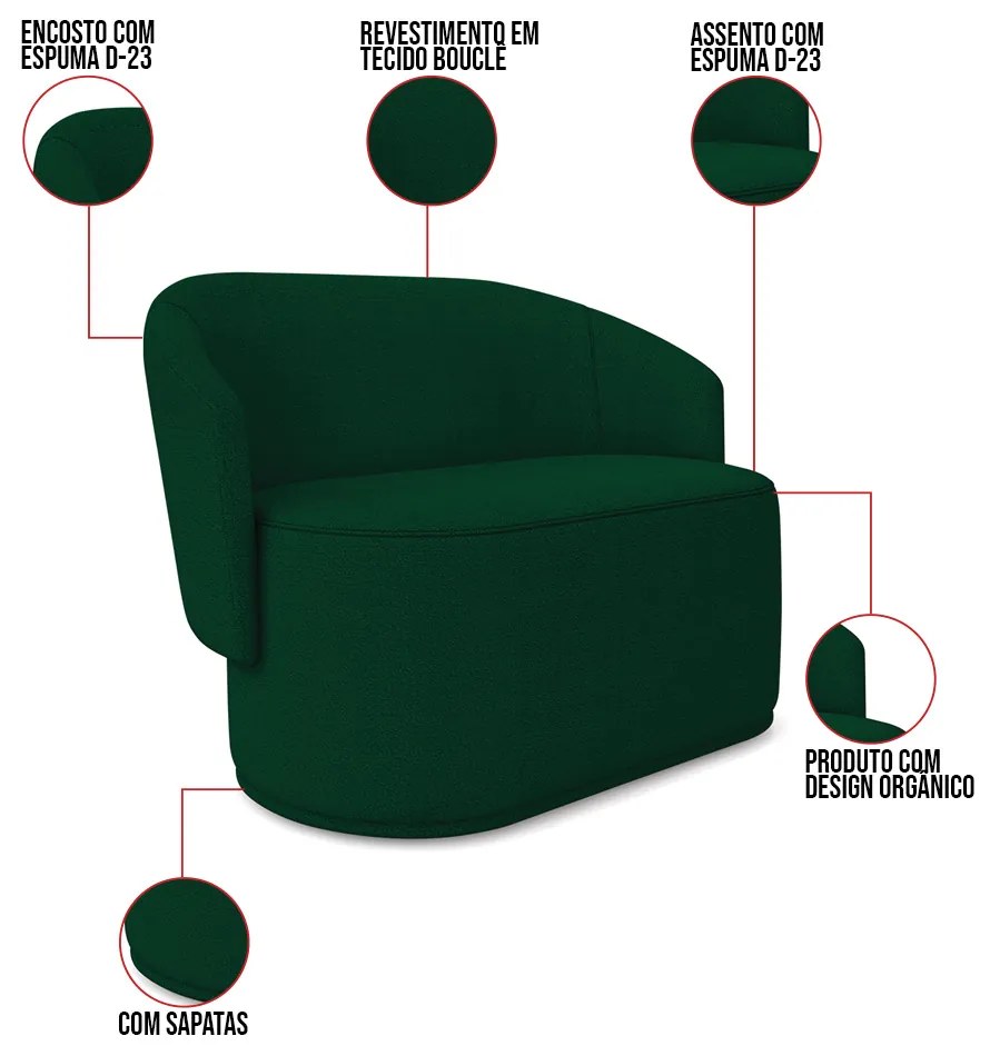 Sofá 2 Lugares Namoradeira Orgânica para Sala Malu Bouclê M11 - D'Rossi - Verde