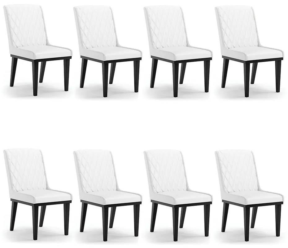 Cadeira Sala de Jantar Base Madeira Preto kit 8 Sofia Sintético D03 - D'Rossi - Branco