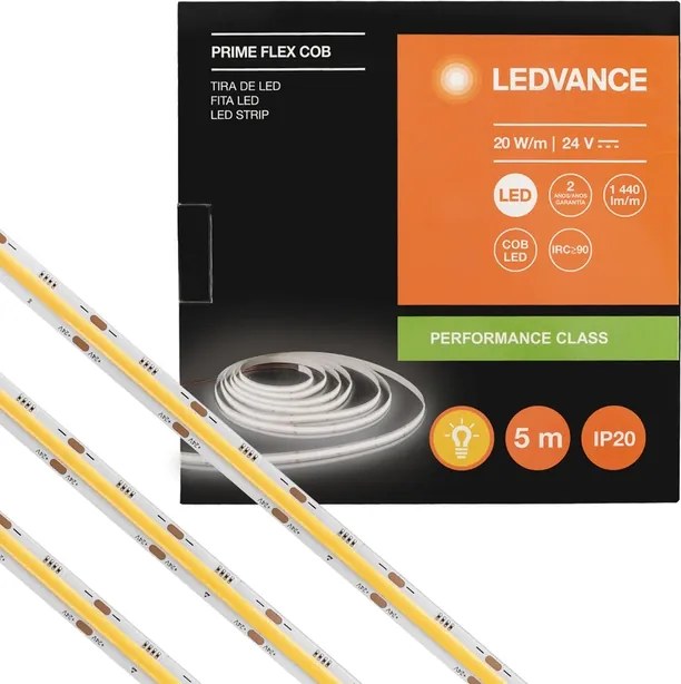 Fita De Led Cob 20W Por Metro 24V 2700K 5M Irc90