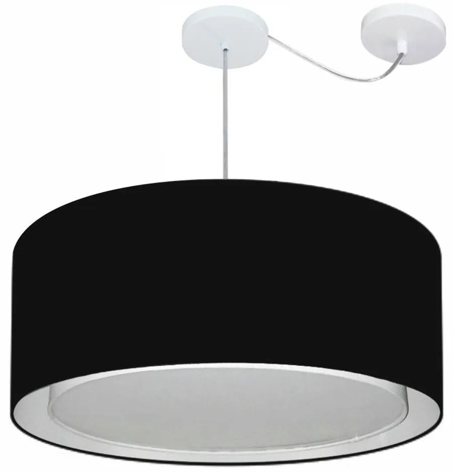 Lustre Pendente Cilíndrico Com Desvio Md-4311 Cúpula em Tecido 60x30cm Preto - Bivolt