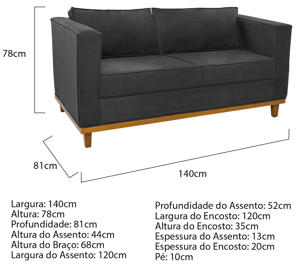Kit Sofá 2 Lugares e 2 Poltronas Europa Linho Chumbo ADJ Decor