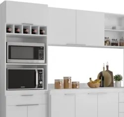 Armário de Cozinha Com Tampo CP04 280cm Pérola Branco Z34     - Mpozen