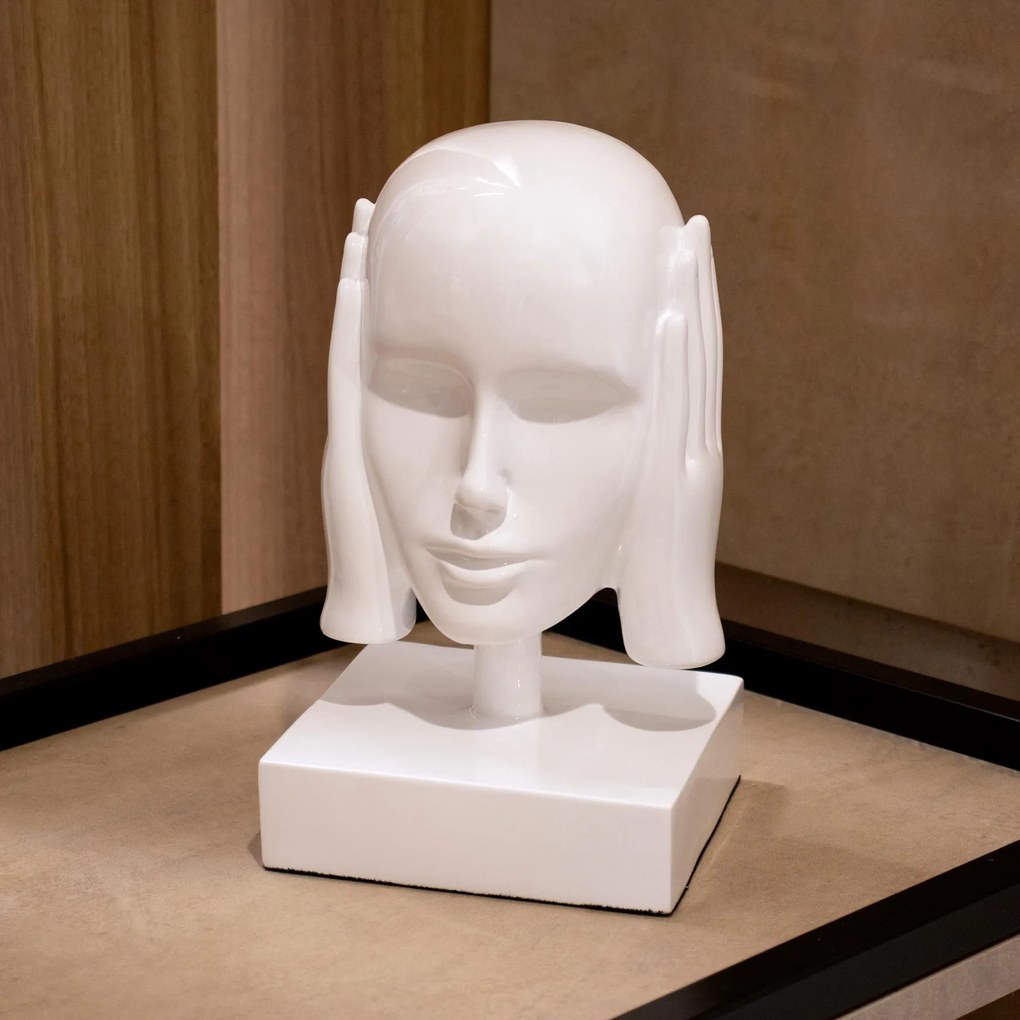 Escultura Máscara Rosto Surdo Branco Em Cerâmica 25x15x14 Cm - D'Rossi