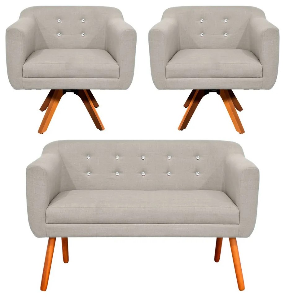 KIT 01 NAMORADEIRA E 02 POLTRONAS GIRATO - Fino Bege A27