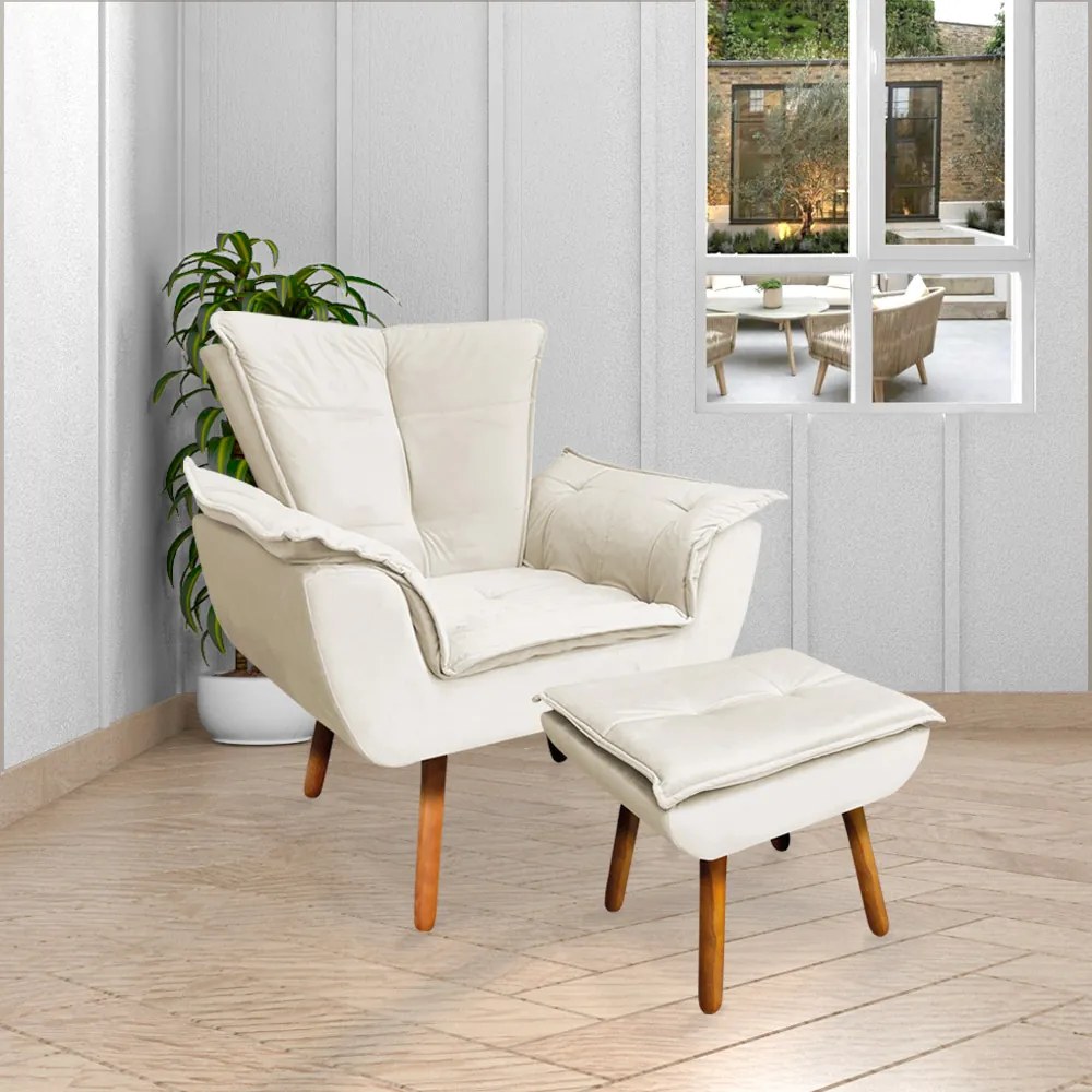 Kit 2 Poltronas Decorativas Pés Palito Charger Veludo Bege G19 - Gran Belo