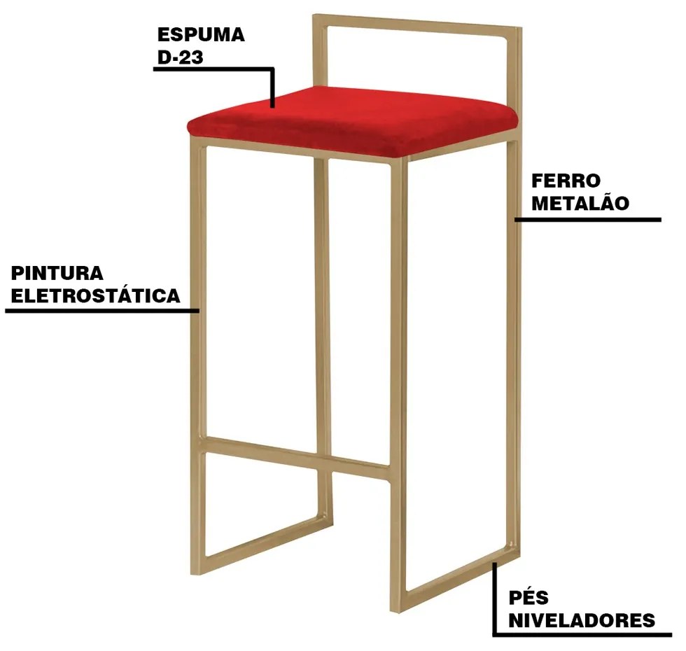 Kit 2 Banqueta Decorativa Selena Base Gold Veludo Vermelho G41 - Gran Belo