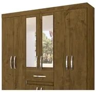 Guarda Roupa de Casal Portugal 08 Portas e Espelho Castanho Wood - Mov