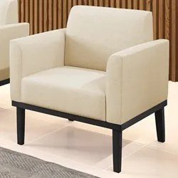 Poltrona Decorativa Base Madeira Preto Maressa Linho Bege - Ibiza