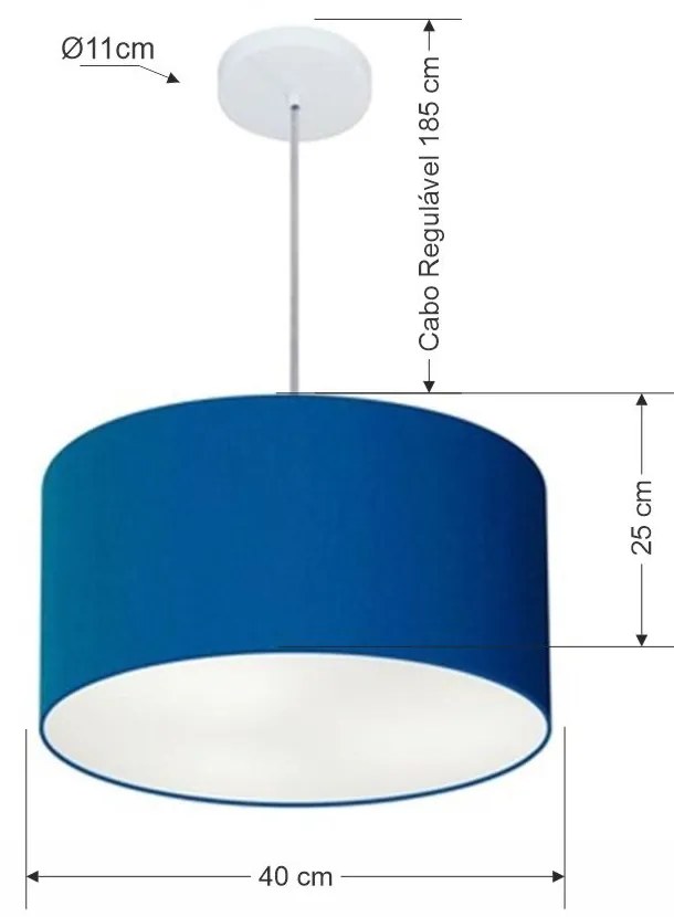 Lustre Pendente Cilíndrico Md-4099 Cúpula em Tecido 40x25cm Azul Marinho - Bivolt