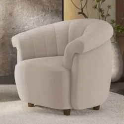 Poltrona Sala de Estar Pé Madeira Lykan Veludo Bege Z32     - Mpozenat