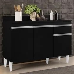 Balcão Gabinete 120cm Com Tampo 3 Portas 1 Gaveta Arizona Preto - Lumi