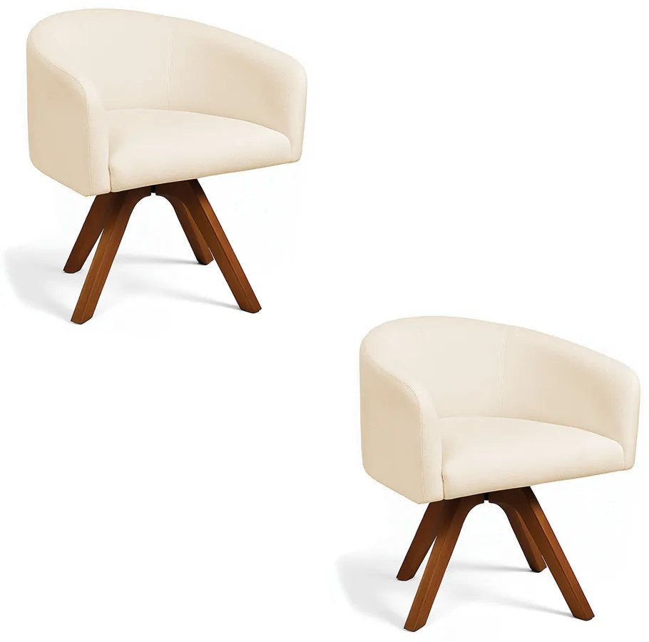 Poltrona Sala Base Giratória Madeira Kit 2 Arielle Bouclê Bege D03 - D'Rossi