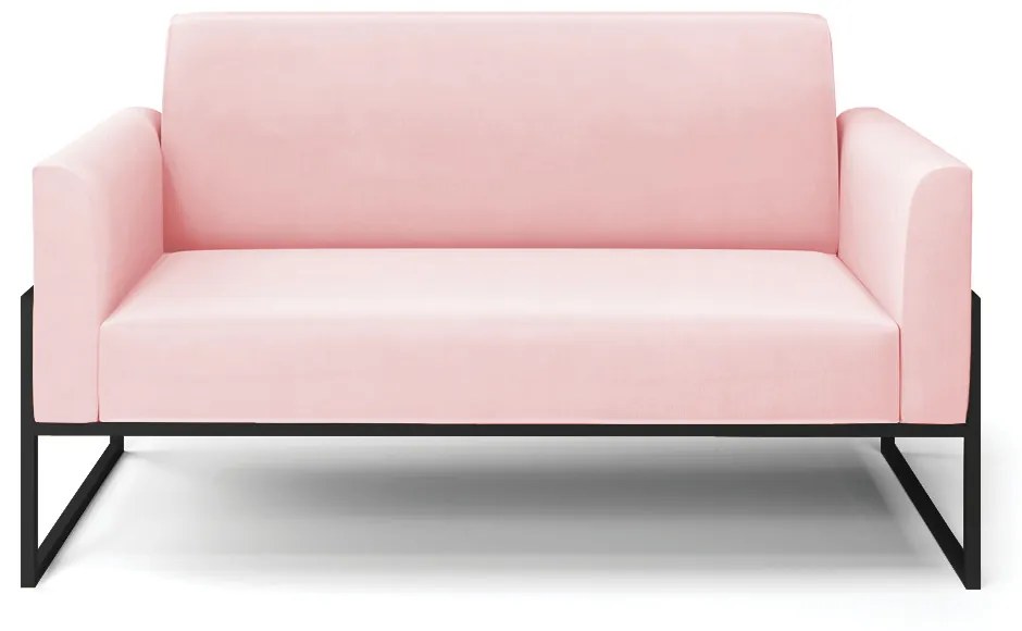 Sofá Namoradeira Base Industrial Alta Preto Marisa Suede D03 - DRossi - Rosa Bebê