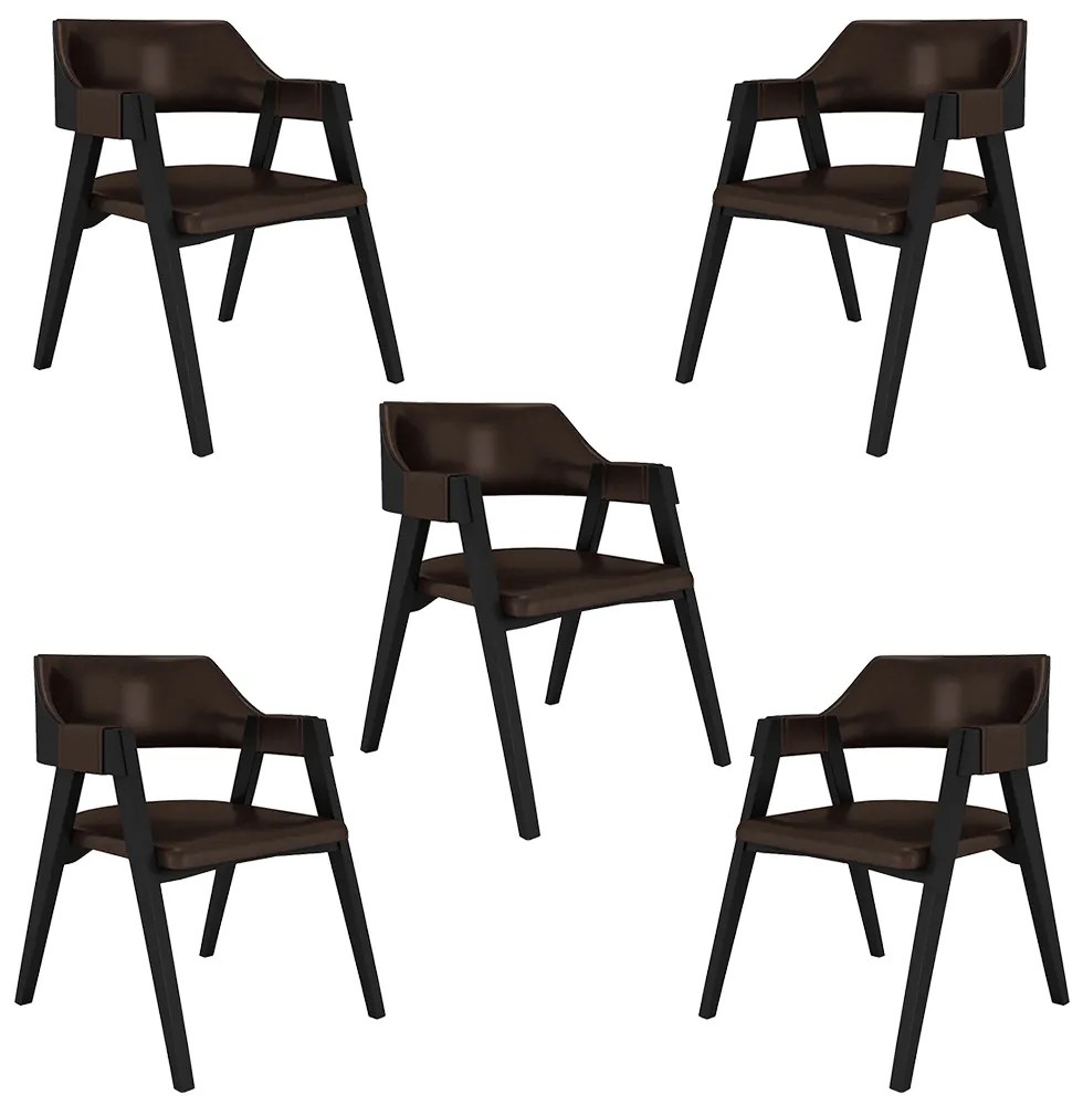 Kit 5 Cadeiras Sala de Jantar e Jogos Carteados Madeira Maciça Poker PU Marrom/Preto G42 - Gran Belo