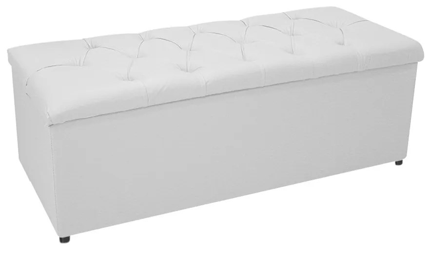 Kit Cabeceira e Calçadeira Baú Estofada Mel 140 cm Casal Com Capitonê Corano Branco - ADJ Decor