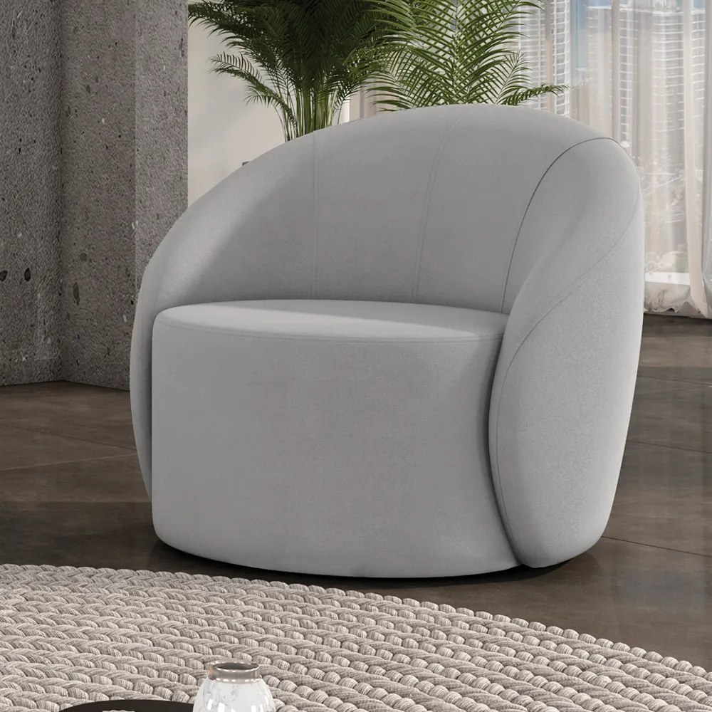 Poltrona Decorativa Orgânica Giratória Lua Suede D03 - D'Rossi - Cinza