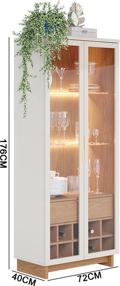 Cristaleira Adega 2 Portas 1 Gaveta Eduarda C04 - D'Rossi - Off White e Freijó