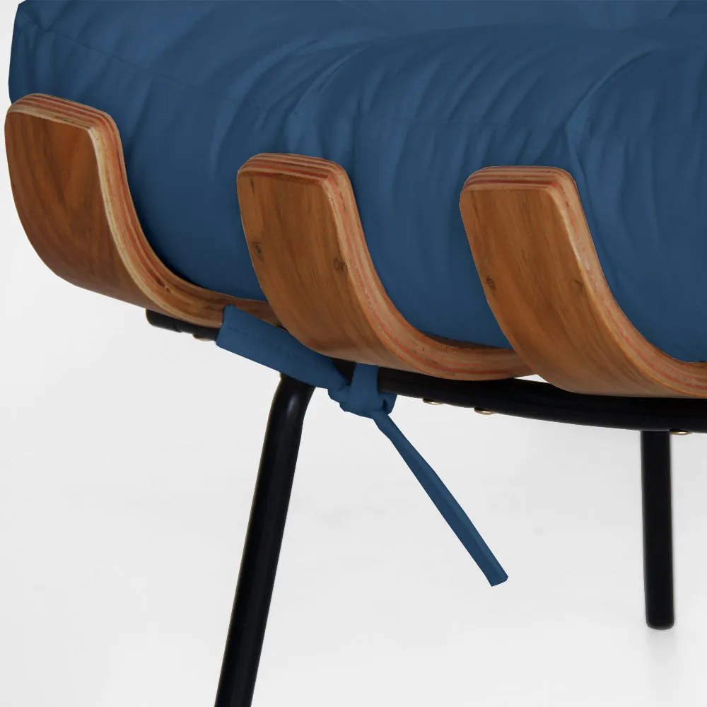 Puff Decorativo Sala de Estar Costela Rib Suede Azul Marinho