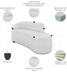 Sofá 3 Lugares Para Sala 180cm Orgânico Wendi Boucle Cinza I01 - Mpoz