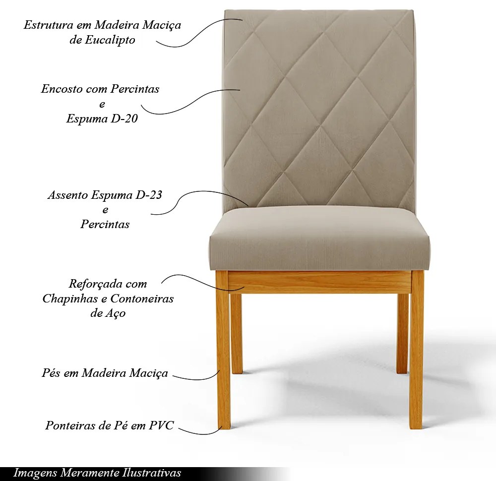 Kit 2 Cadeiras de Sala de Jantar Estofadas Gomes Madeira Maciça Suede Bege G78 - Gran Belo