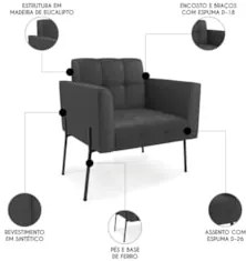 Poltrona Para Sala Pés Metálicos Preto Ana Sintético Preto - Ibiza