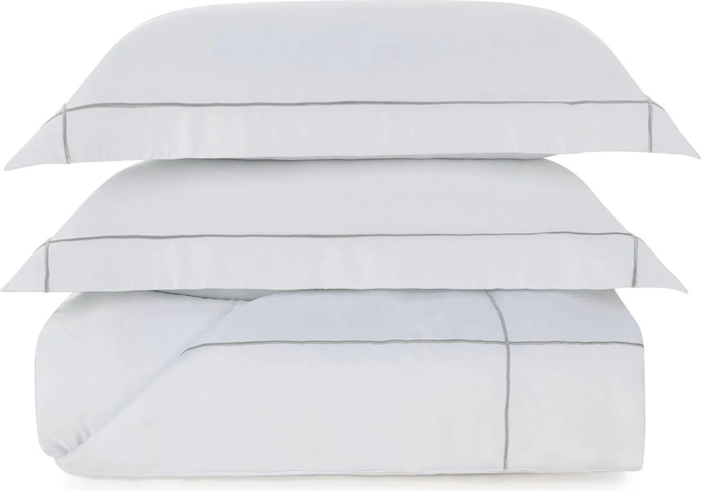 Colcha c/ Porta Travesseiros Trussardi Bambu 300 Fios Girelli Branco e Platino - Queen  Queen
