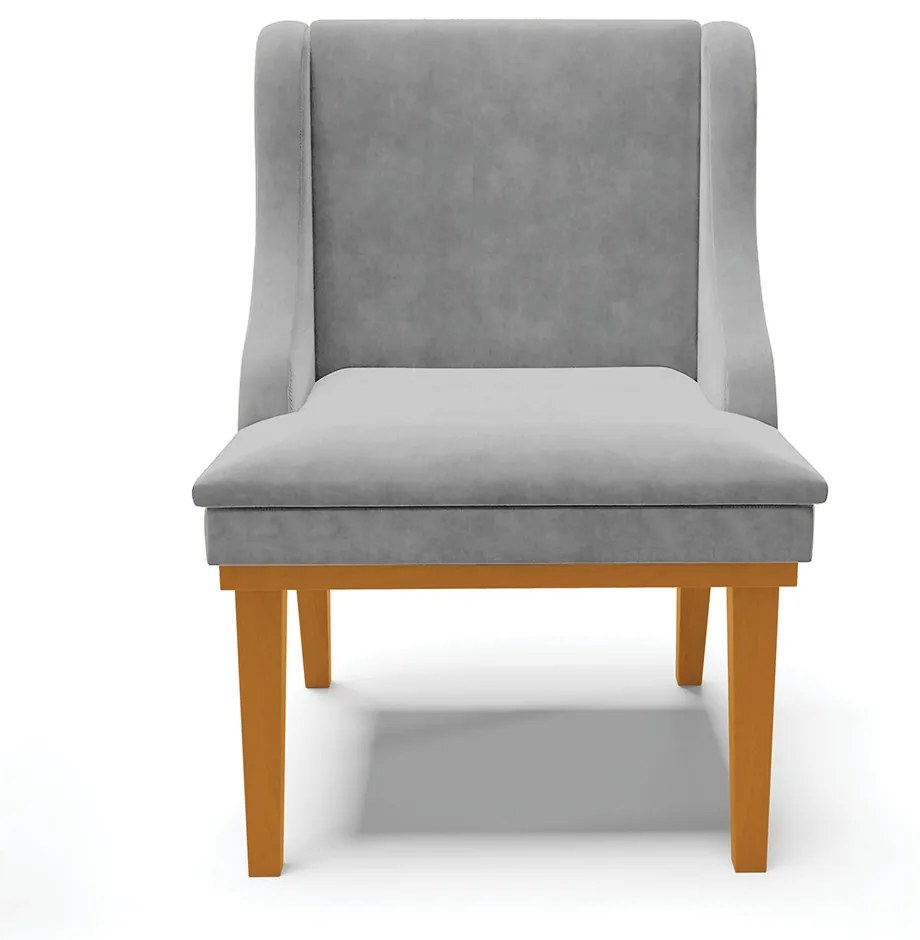 Cadeira Sala Jantar Kit 2 Liz Base Madeira Castanho Suede D03 - D'Rossi - Cinza
