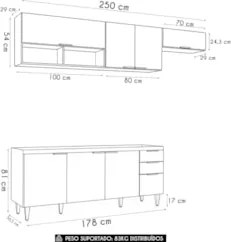 Armário de Cozinha CP03 Para Pia 180cm Pérola Z34 Preto     - Mpozenat