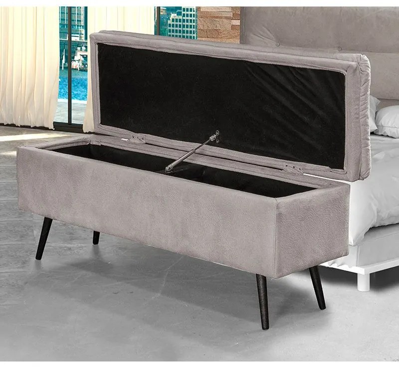 Cabeceira com Calçadeira Baú Casal 140cm Conforto Suede Bege - Sheep Estofados - Bege