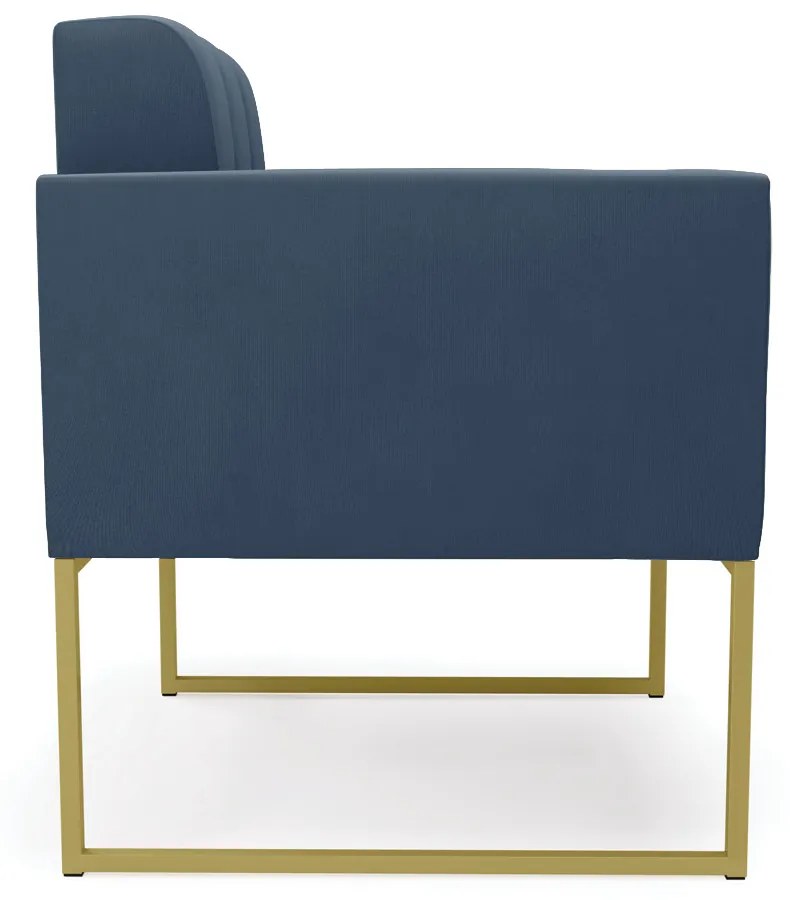 Kit 1 Sofá Namoradeira e 1 Poltrona Elisa Suede Base Metálica Industrial Dourado - D'Rossi - Azul Marinho