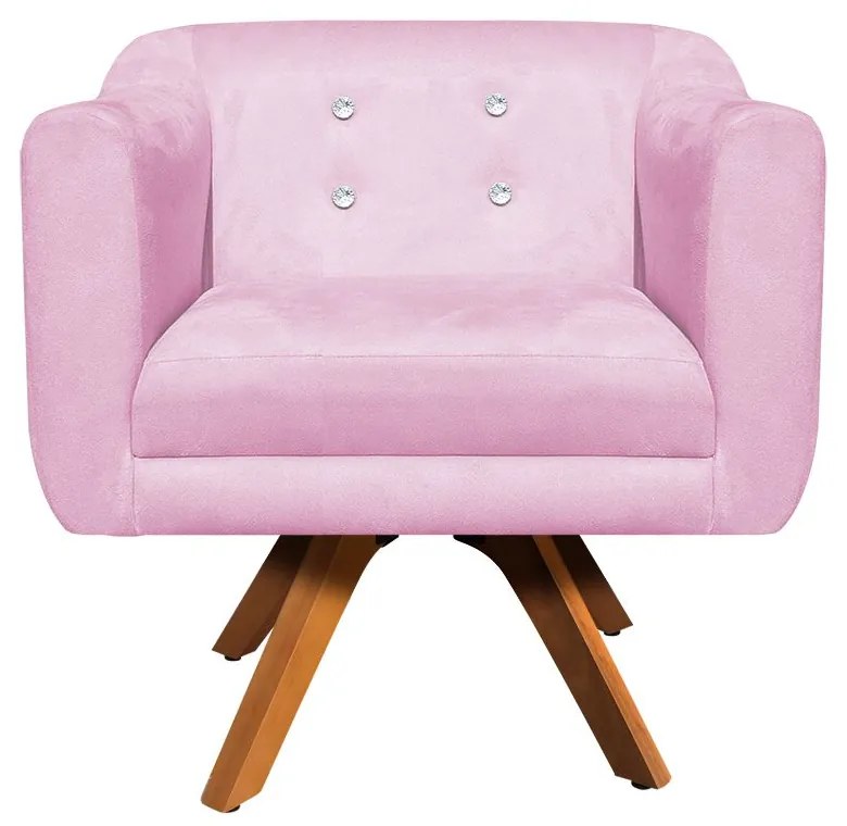 Kit 01 Namoradeira e 02 Poltronas Giratória Julia Suede com Strass Base Madeira MM30 D01 - D'Rossi - Rosa Bebê