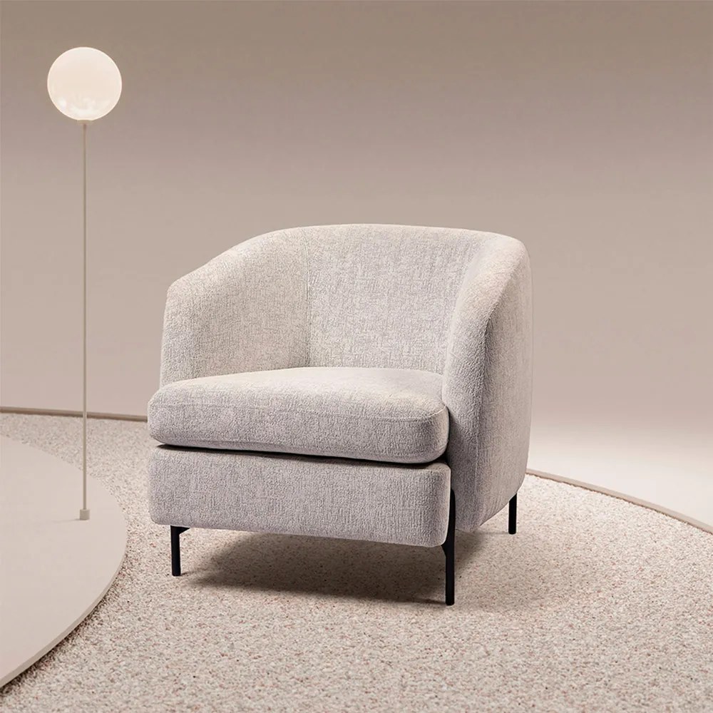 Poltrona Decorativa Salem Pés Metálicos Bouclê Rústico Cinza G92 - Gran Belo