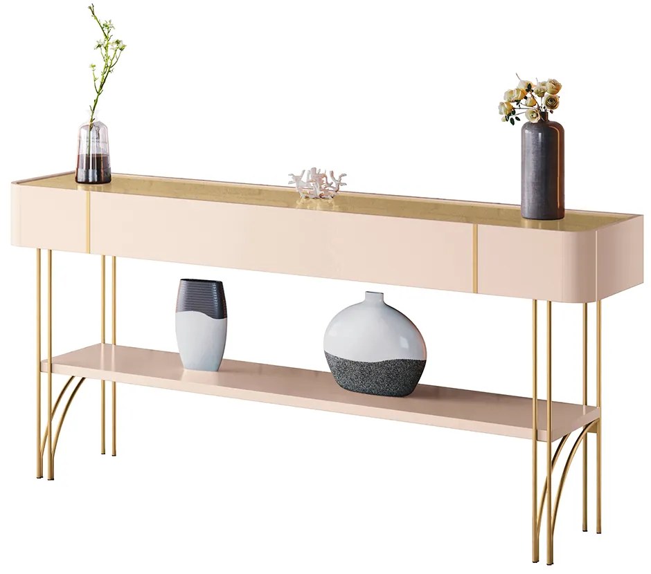 Aparador Rennes Decorativo MDP/MDF Pés de Aço Off White/Champagne G26 - Gran Belo