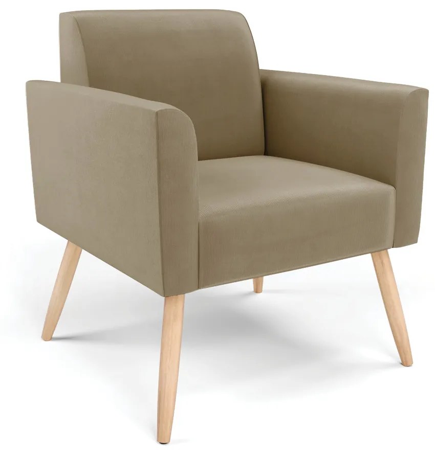 Sofá Namoradeira com 2 Poltronas Pés Palito Natural Marisa Suede Marrom Rato D03 - DRossi