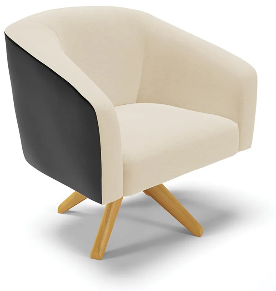 Poltrona Decorativa Giratória MA30 Stella Preto/Linho Bege D03 - D'Rossi