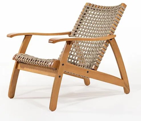 Poltrona Nara Assento Corda Rami Base Madeira Mel - 78416 Sun House