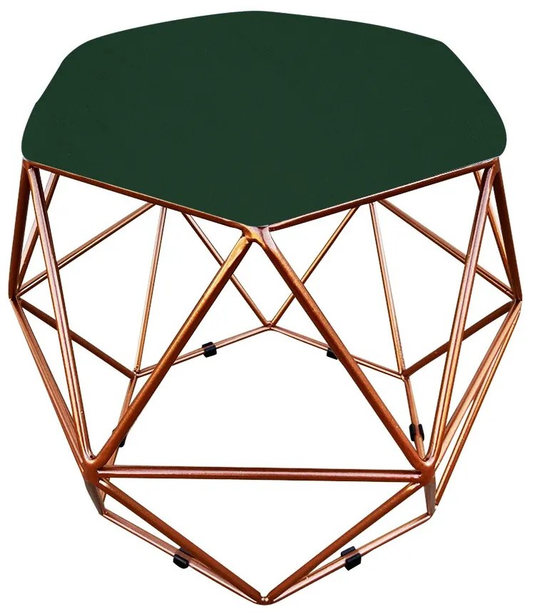 Puff Aramado Hexagono Decorativo Industrial Cobre com Suede - Verde