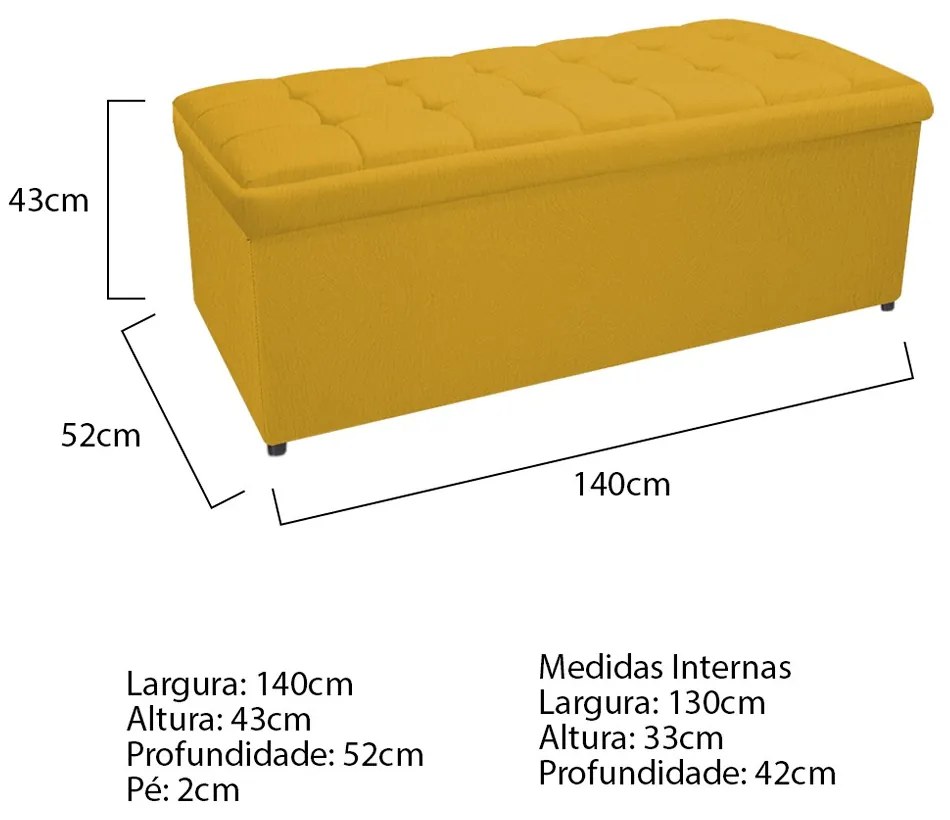 Calçadeira Copenhague 140 cm Casal Suede Amarelo - ADJ Decor