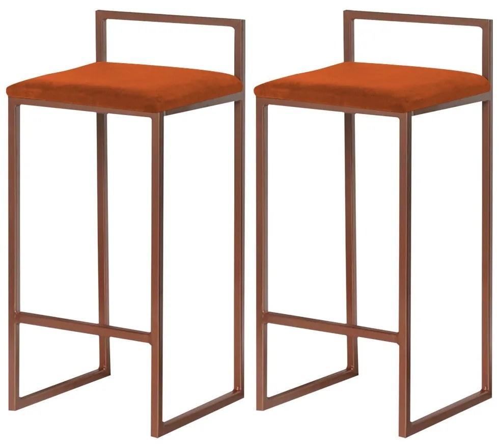 Kit 2 Banqueta Decorativa Selena Base Bronze Suede Telha G41 - Gran Belo