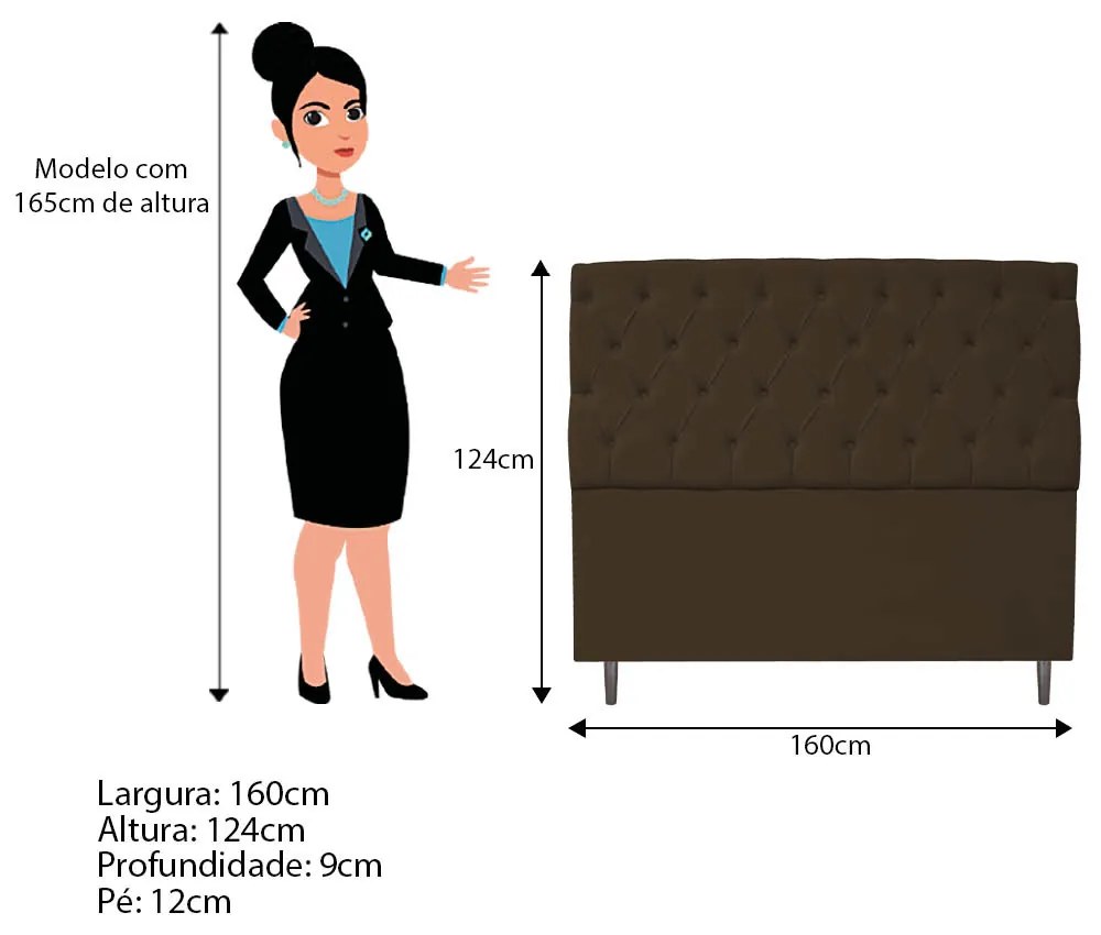 Kit Cabeceira e Calçadeira Liverpool 160 cm Queen Size Suede Marrom - ADJ Decor