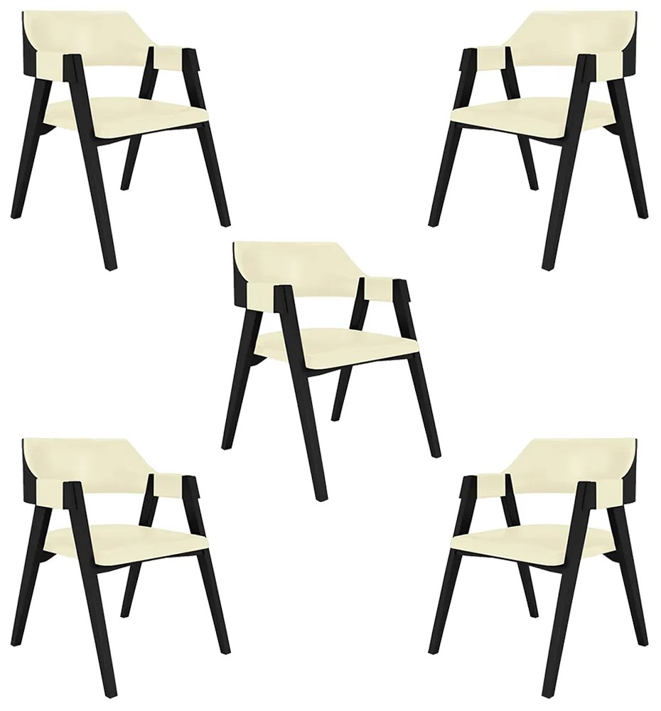Kit 5 Cadeiras Sala de Jantar e Jogos Carteados Madeira Maciça Poker PU OffWhite/Preto G42 - Gran Belo