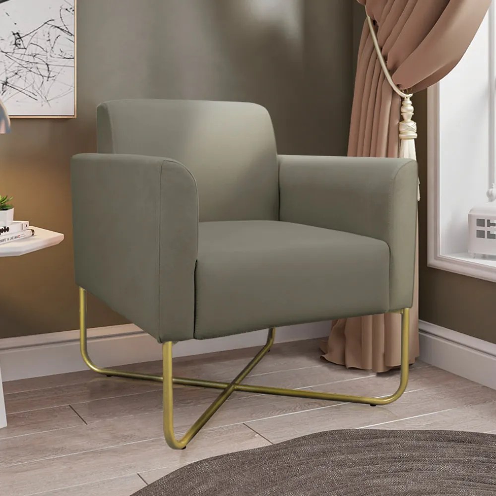 Poltrona Decorativa Isabella Base X Suede Nude/Dourado G19 - Gran Belo