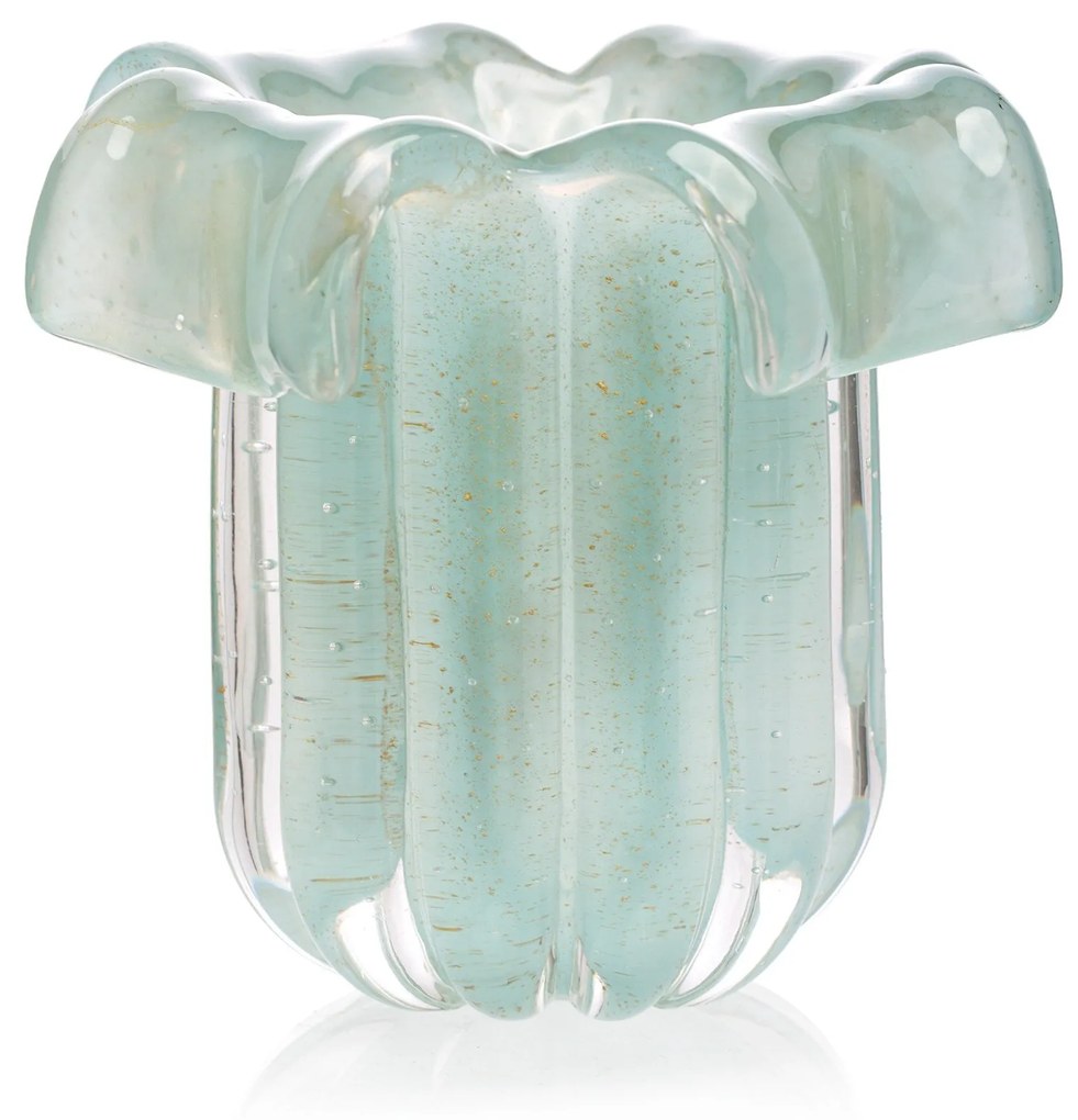 Vaso Murano Babado M C/ Ouro - Azul Tiffany  Azul Bebê